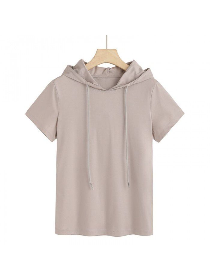 Silk Cotton T-shirt Women's Fashion Korean Hooded Super Hot New Style 