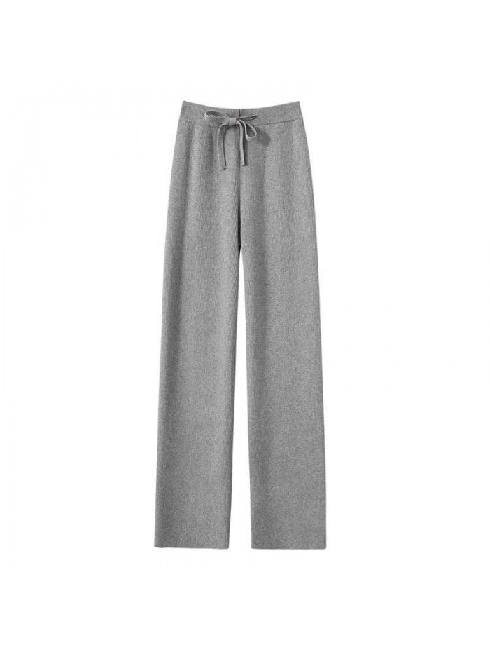 Cashmere knitted wide leg trousers for women in autumn and winter, white thickened, high waist, straight tube, loose, draping wool trousers 
