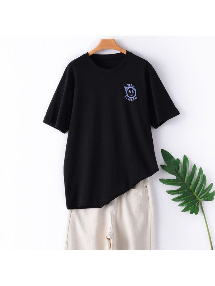 Summer New Print Parent-child Short Sleeve T-shirt Casual Women's Fashion Loose Round Neck Mercerized Cotton Bottom Top 