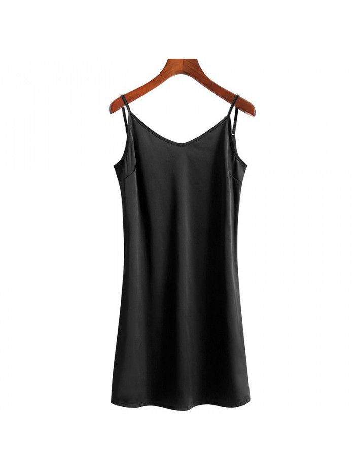 Solid color sexy lining with simulated silk satin suspender bottom pajama skirt minimalist home dress bottom skirt 