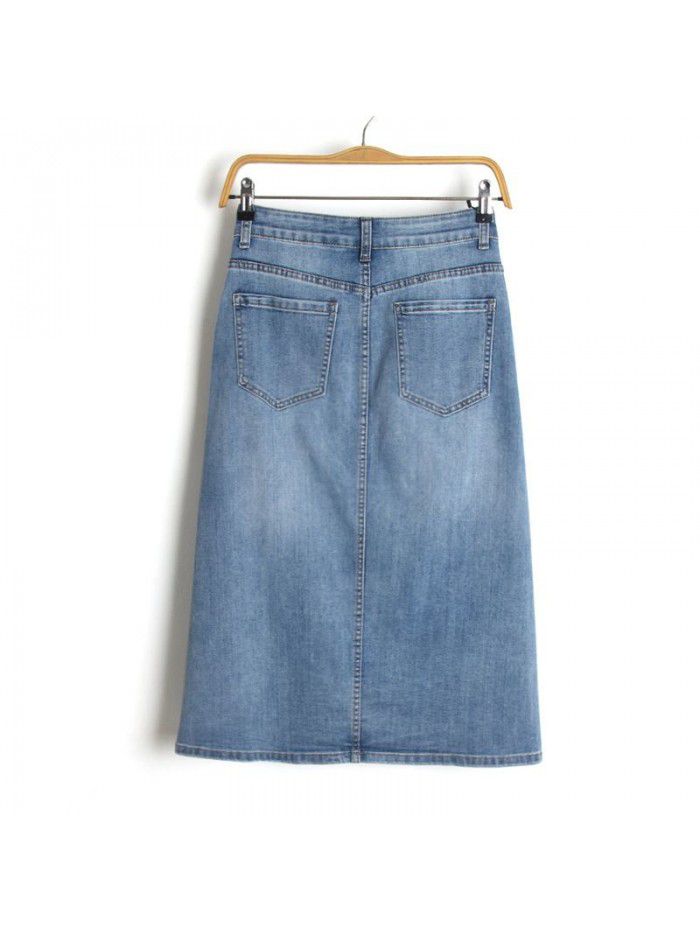 Summer New Front Split Elastic Halfskirt High Waist Slim denim Midskirt for Women 