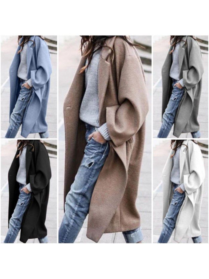 Autumn and winter Korean thick coat women's woolen windbreaker coat with flip collar for warmth