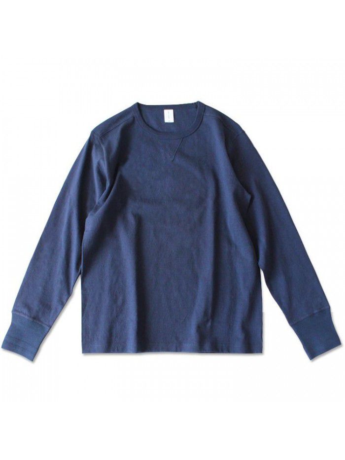 Heavyweight retro American cotton rugged all cotton seamless tube woven American style roll neck long sleeved T-shirt for men 