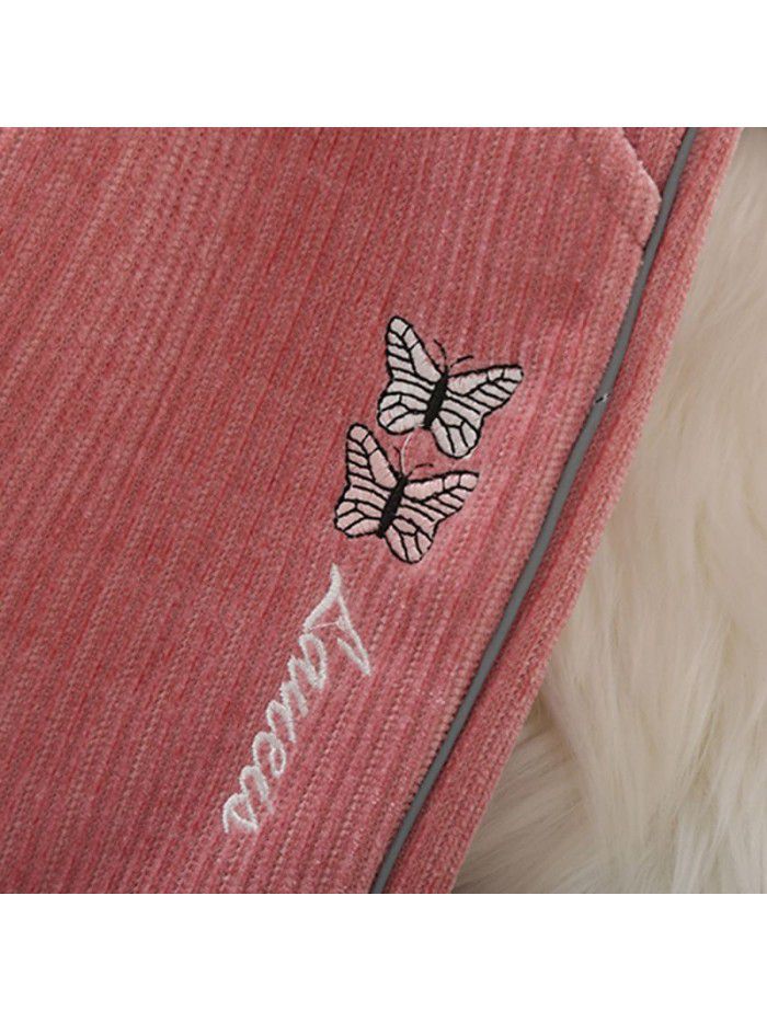 Girls' embroidered pants autumn and winter new plush and thickened leggings Chinese children's Korean casual pants sports pants 