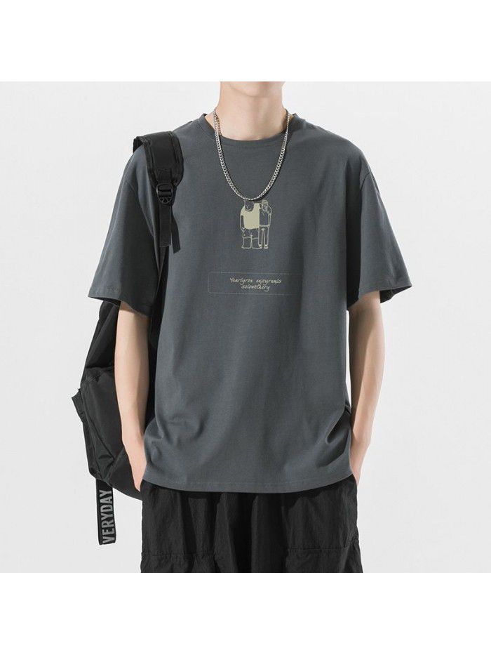 Cotton short sleeved T-shirt for men's summer new trend ins printed T-shirt for couples loose fitting casual versatile top 