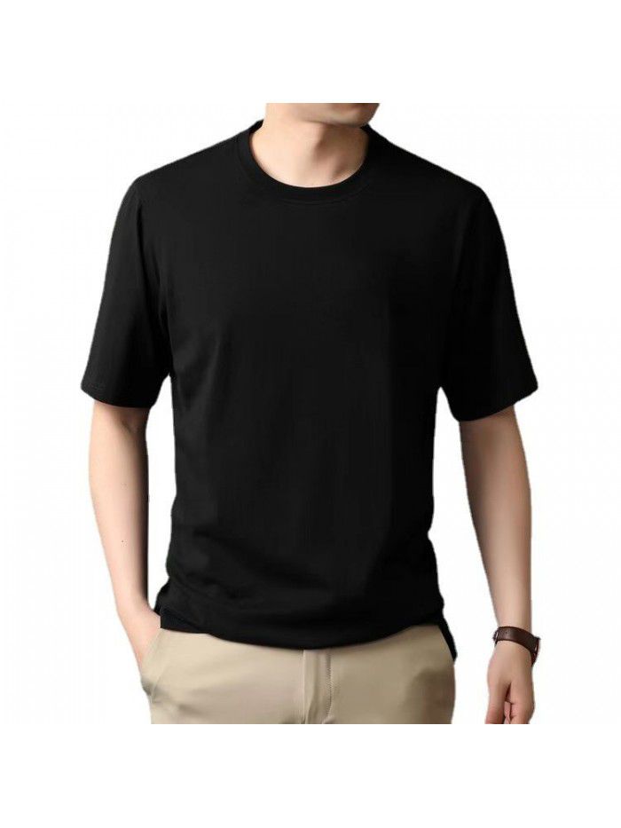Short sleeved T-shirt for men, middle-aged and young, Korean casual fashion trend, solid color round neck pullover for men's T-shirt 