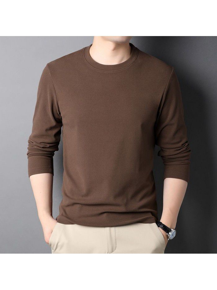 Autumn and winter new men's long sleeved double-sided velvet T-shirt with round neck men's long sleeved German velvet casual bottom shirt 