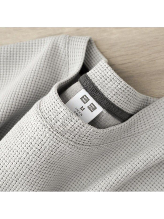 Short sleeved men's T-shirt Japanese vintage heavy weight coffee waffle men and women brown chocolate loose half sleeved summer 