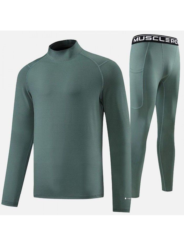 High neck long sleeved tight fitting suit for men's autumn quick drying sports fitness suit, spandex high elasticity running suit, basketball training suit 