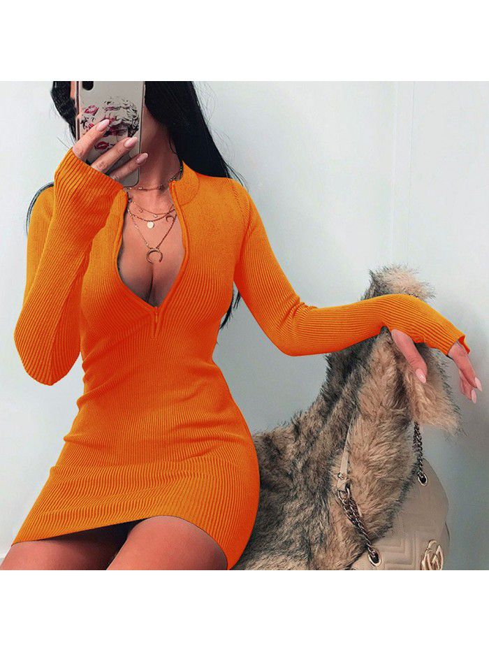 Autumn/Winter Trend Women's Long Sleeve Dress Versatile Neckline Zipper Sexy Slim Fit Wrap Hip Dress  Autumn/Winter Trend Women's Long Sleeve Dress Versatile Neckline Zipper Sexy Slim Fit Wrap Hip Dress