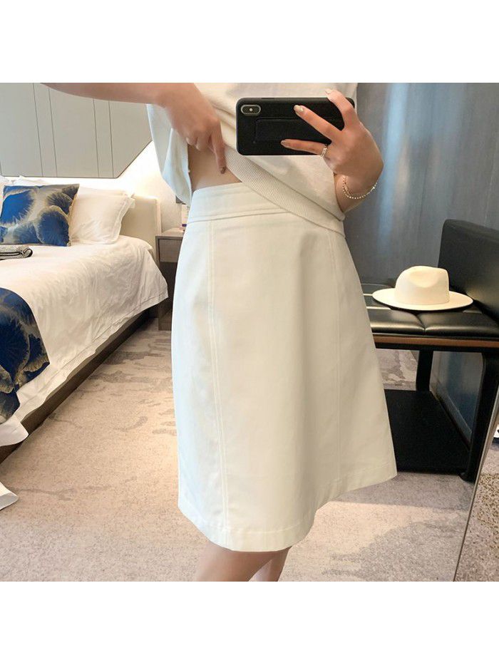Summer High Waist A-line Half Skirt Commuting Solid Cotton White Half Body Short Skirt Korean Commuting Style 
