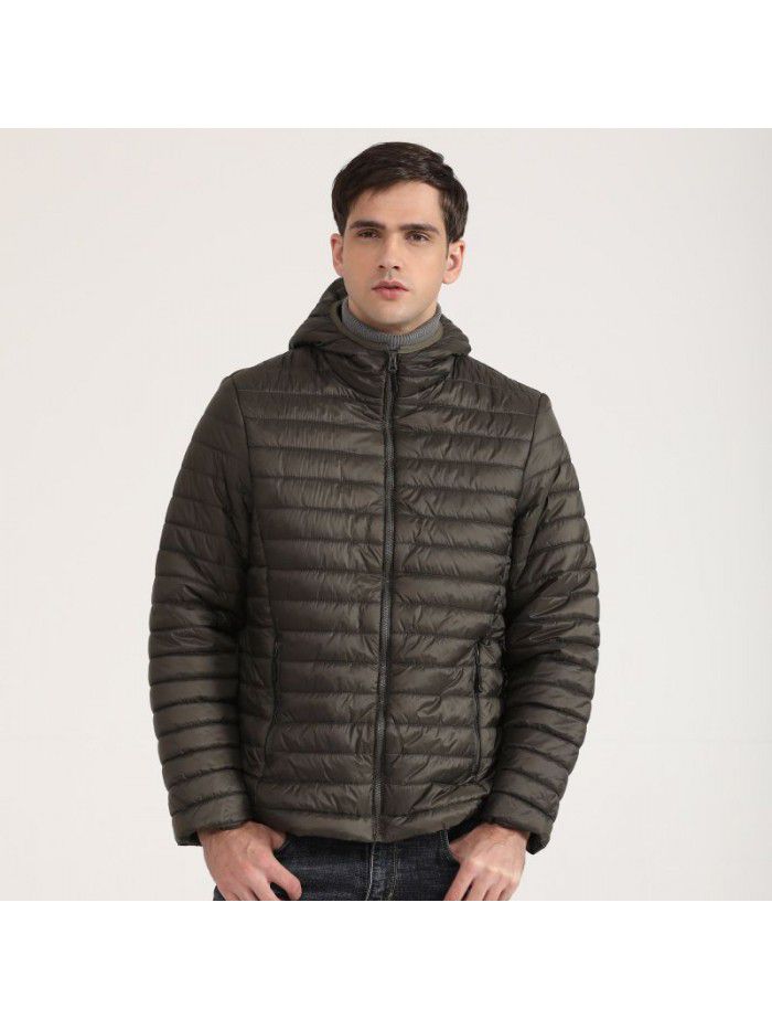 Lightweight hooded cotton jacket for men, European and American casual short cotton jacket