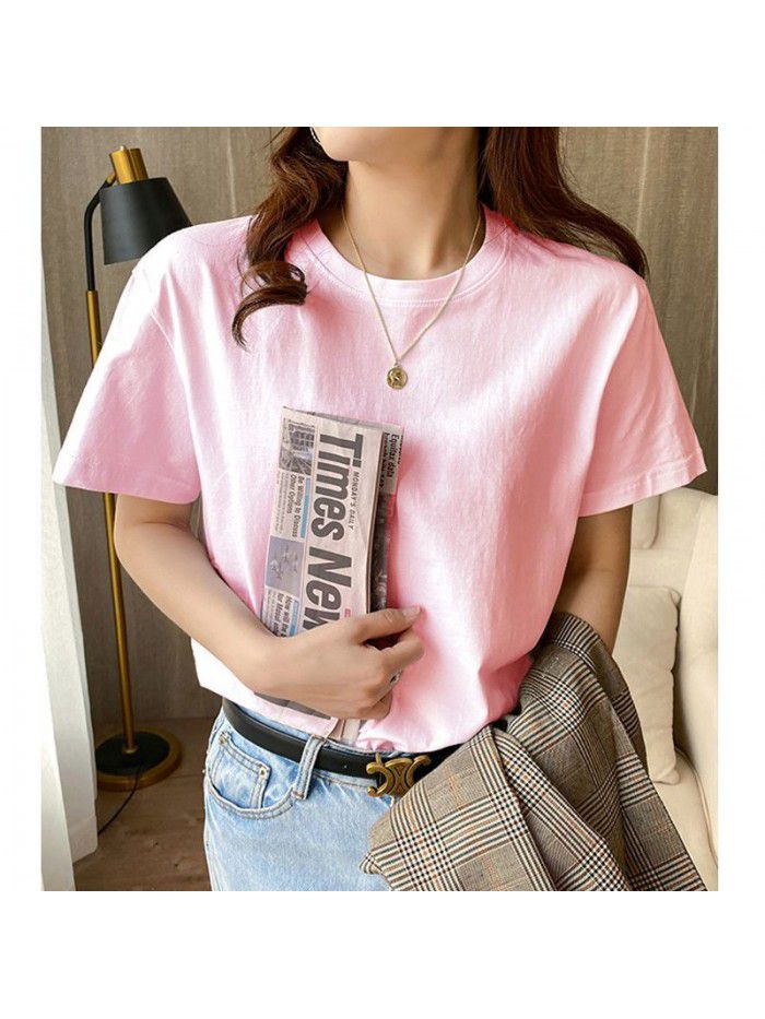 White T-shirt Women's Round Neck Short Sleeve T Versatile Loose Color Half Sleeve Underlay Shirt Slim Fit T-shirt 