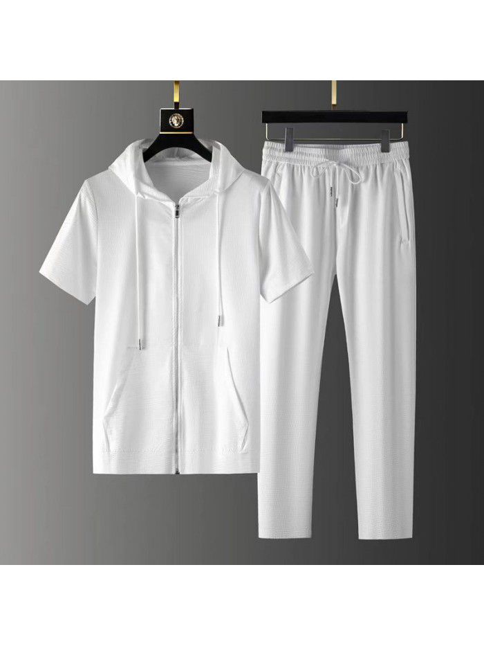Cardigan suit sweater men's spring summer new loose hooded jacket men's casual sportswear top 