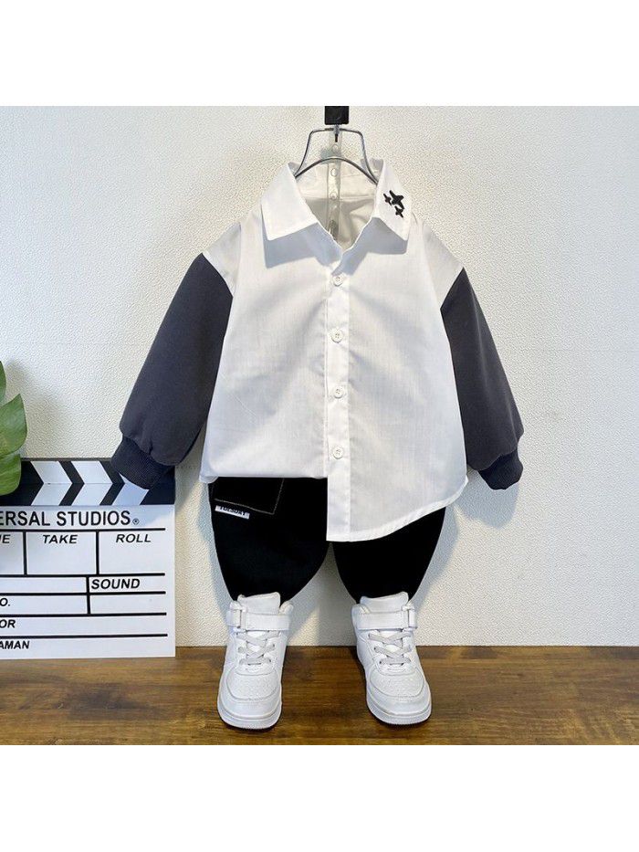 Boys' Spring Shirt Set for Children's Spring and Autumn Fashion Vest Handsome Baby 