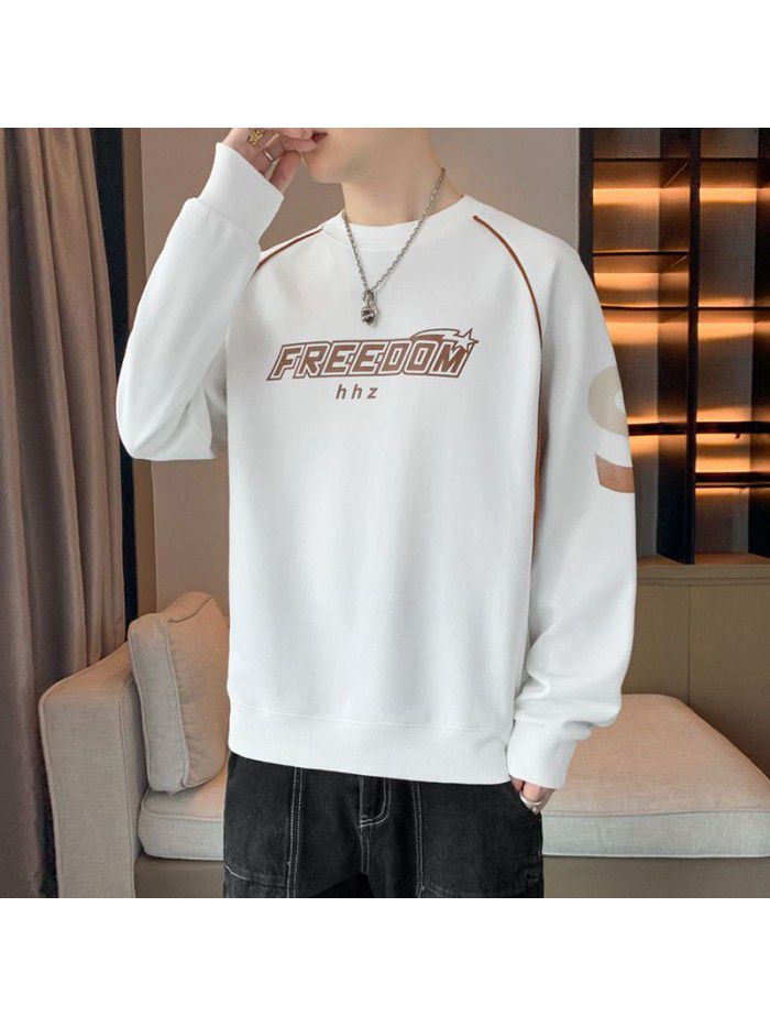 Long sleeved men's sweater, spring and autumn trendy brand, loose and versatile couple top, bottom shirt, man 