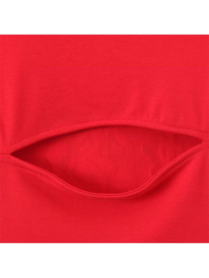 Spring New Big Red Print Back Hollow High Elastic Small Tank Top T-shirt for Women 