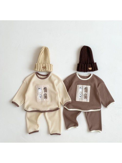 Autumn New Baby Bear Set for Boys Hanban Waffle Lo...