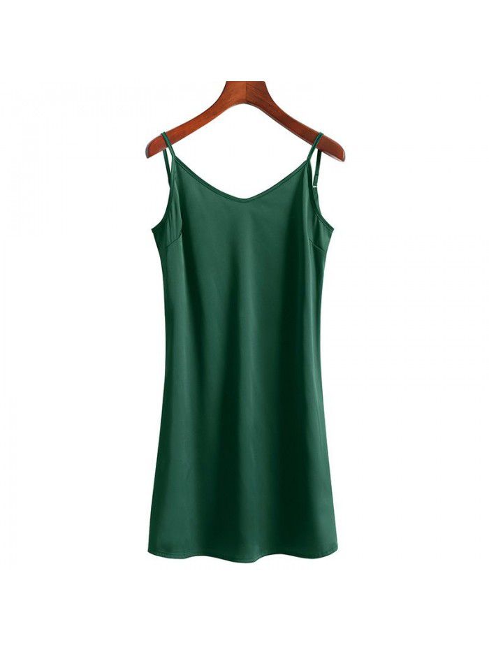 Solid color sexy lining with simulated silk satin suspender bottom pajama skirt minimalist home dress bottom skirt 