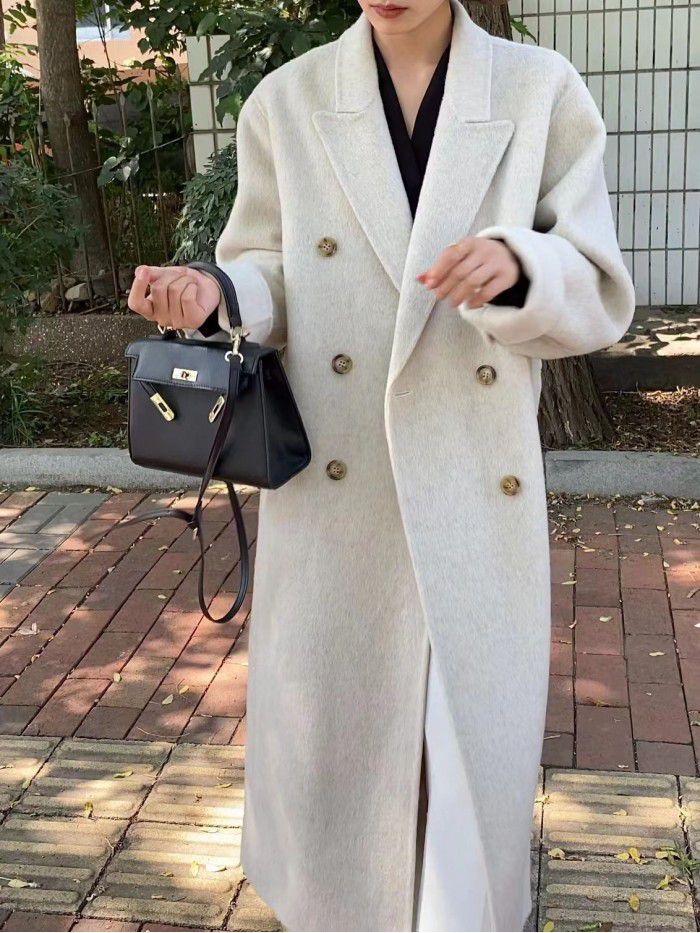 Autumn and winter women's extended high-end suit collar with double breasted wool coat temperament