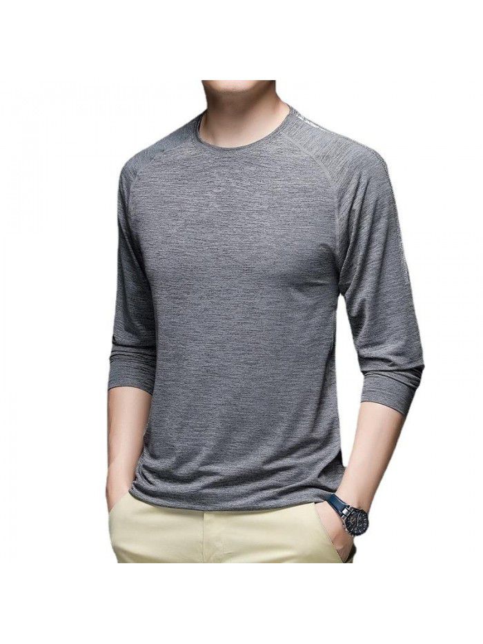 Autumn new quick-drying ice silk long-sleeved t-shirt men's casual sports fitness shirt men's outdoor trend versatile top 