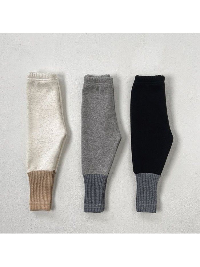 Thickened warm down pants for Korean children's clothing, baby and children's autumn style, plush patchwork bottom pants, baby winter pants 