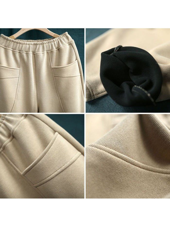 Casual plush, thickened, warm and loose fitting, slimming and versatile sanitary pants, radish pants for women 