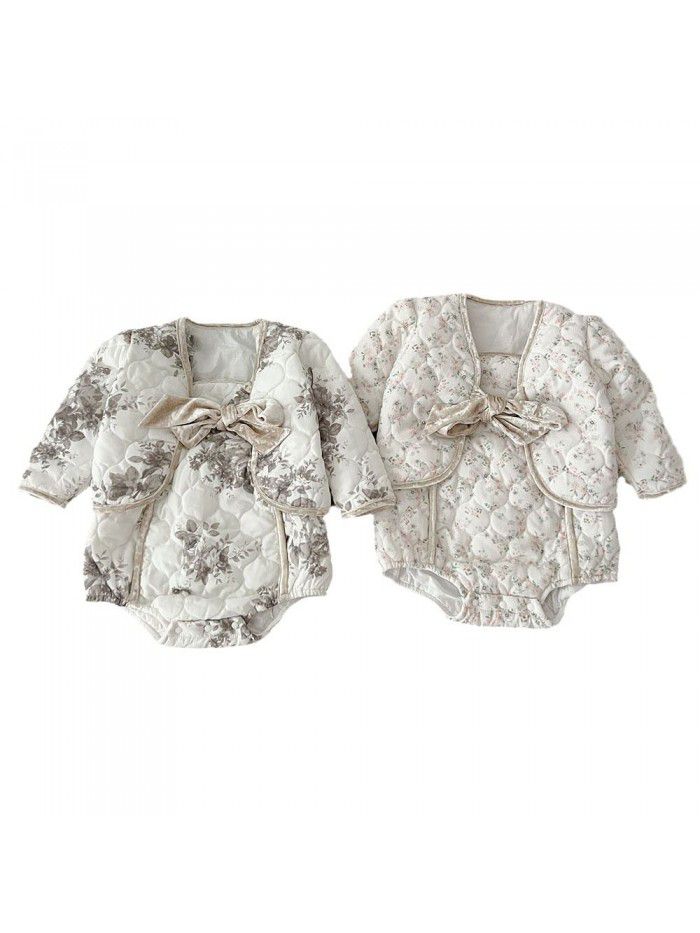 New Women's Treasure Bow Cotton Coat, Strap Wrap, Two Piece Infant Set 