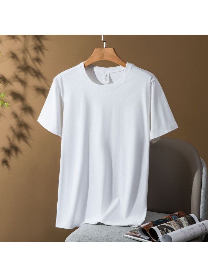 Thick Short Sleeve T-shirt for Men and Women Combed Pure Cotton Spring/Summer Solid Color Loose Half Sleeve Underlay Shirt 