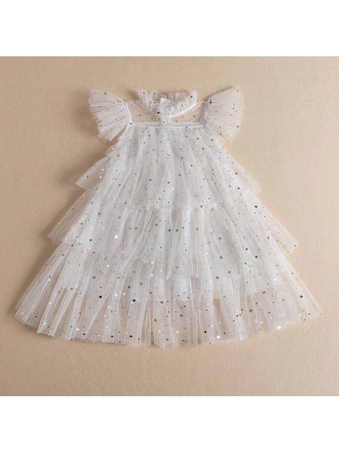 New Children's Dress Girls' Dress Fairy Dress Star Sequin Cake Mesh Children's Puff Dress Princess Dress 