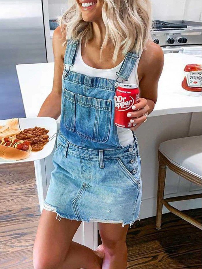 Women's Wash Water Denim Skirt Strap Skirt Slim Slim Drop Dress Dress 