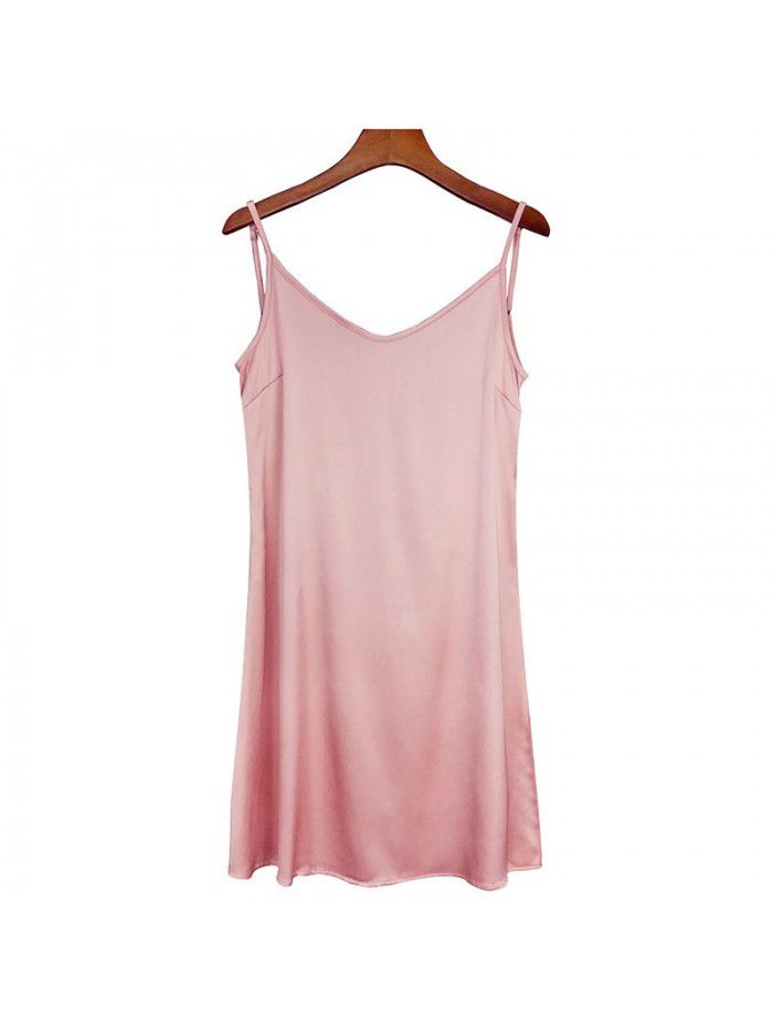 Solid color sexy lining with simulated silk satin suspender bottom pajama skirt minimalist home dress bottom skirt 