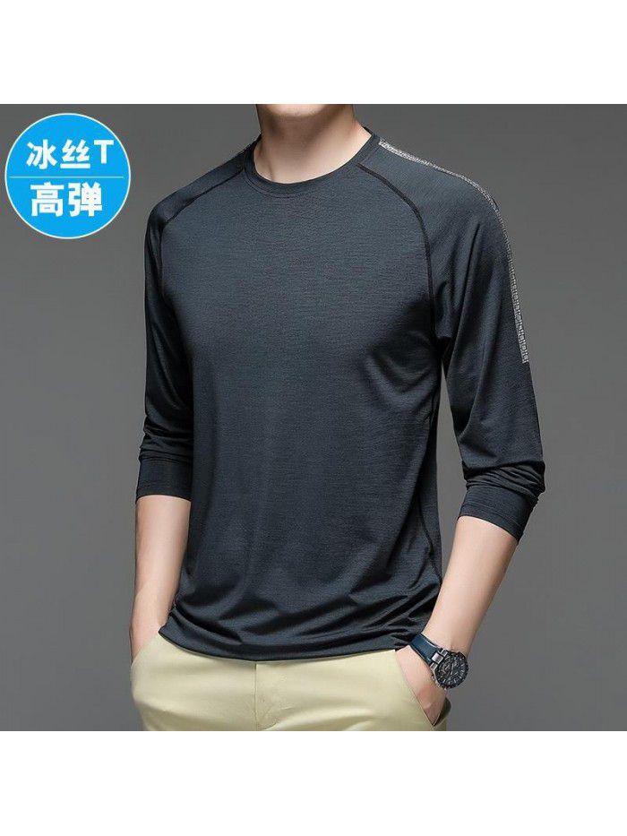 Autumn new quick-drying ice silk long-sleeved t-shirt men's casual sports fitness shirt men's outdoor trend versatile top 