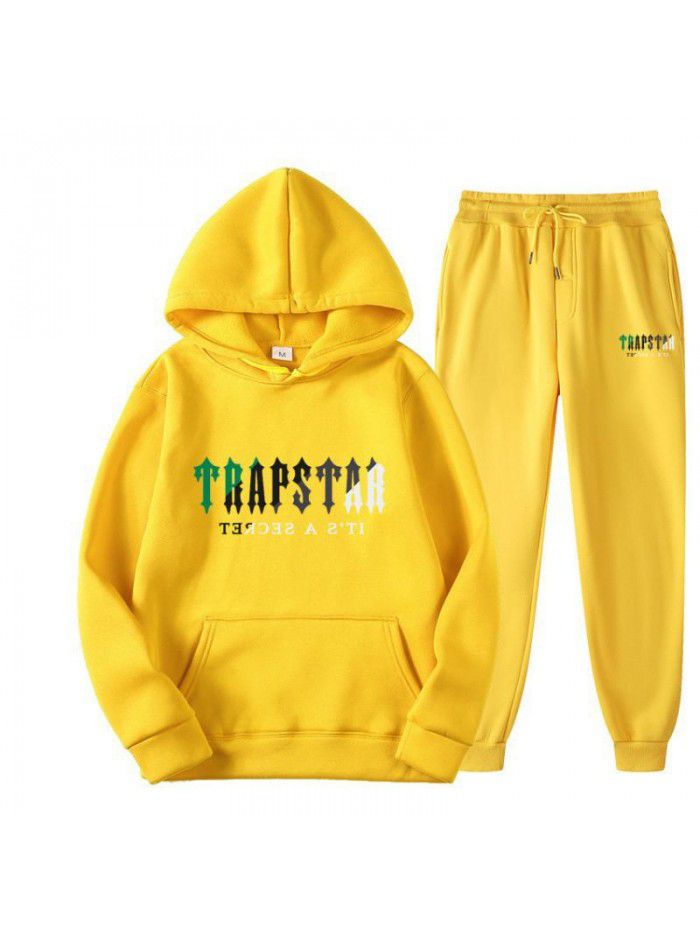 New men's hoodie set for spring, autumn, and winter, plush sweater, casual sports two-piece set 