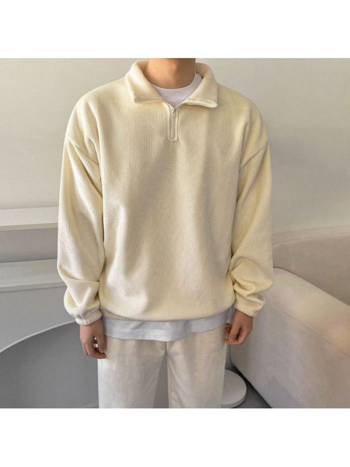 Trendy Sports Set Men's Autumn and Winter Loose Standing Neck Sweater Tie Feet Casual Pants Two Piece Set 