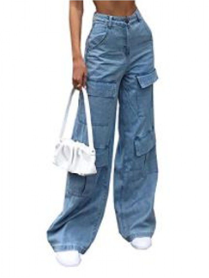 Women's Jeans Wash Large Pocket Loose Women's Denim Pants 