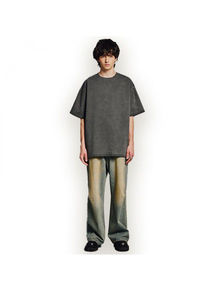 Wash, wash, and make old loose double yarn pure cotton short sleeved T-shirts for spring and summer new styles 