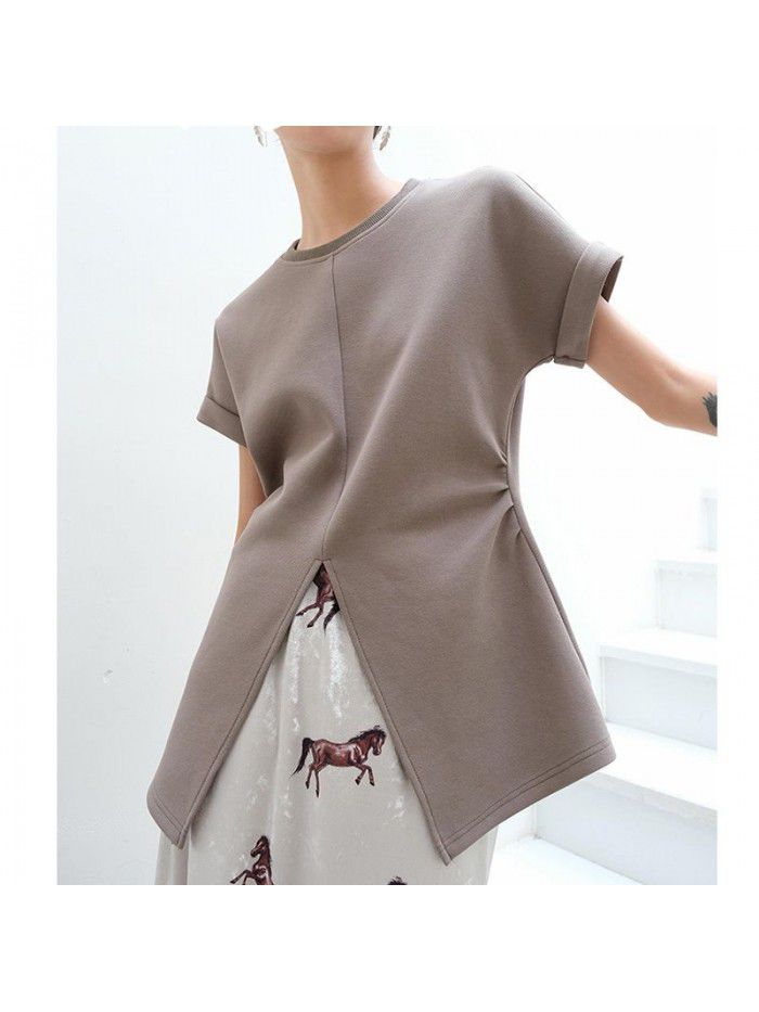 Split Shoulder T-shirt for Women's Summer New Style Waist Slim Fit and Slim Fit Short Sleeve Top 