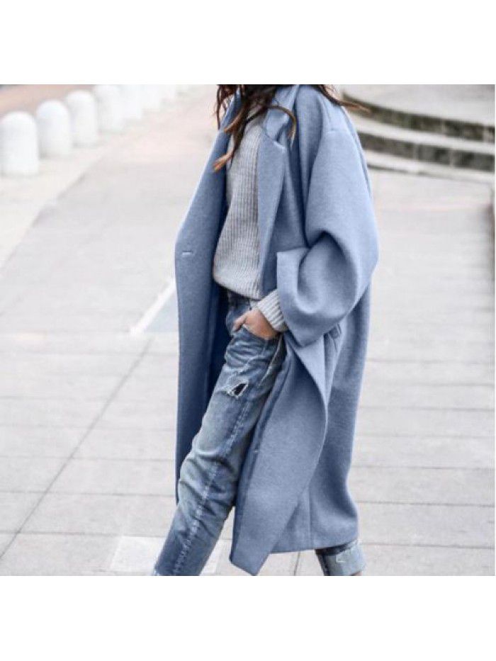 Autumn and winter Korean thick coat women's woolen windbreaker coat with flip collar for warmth