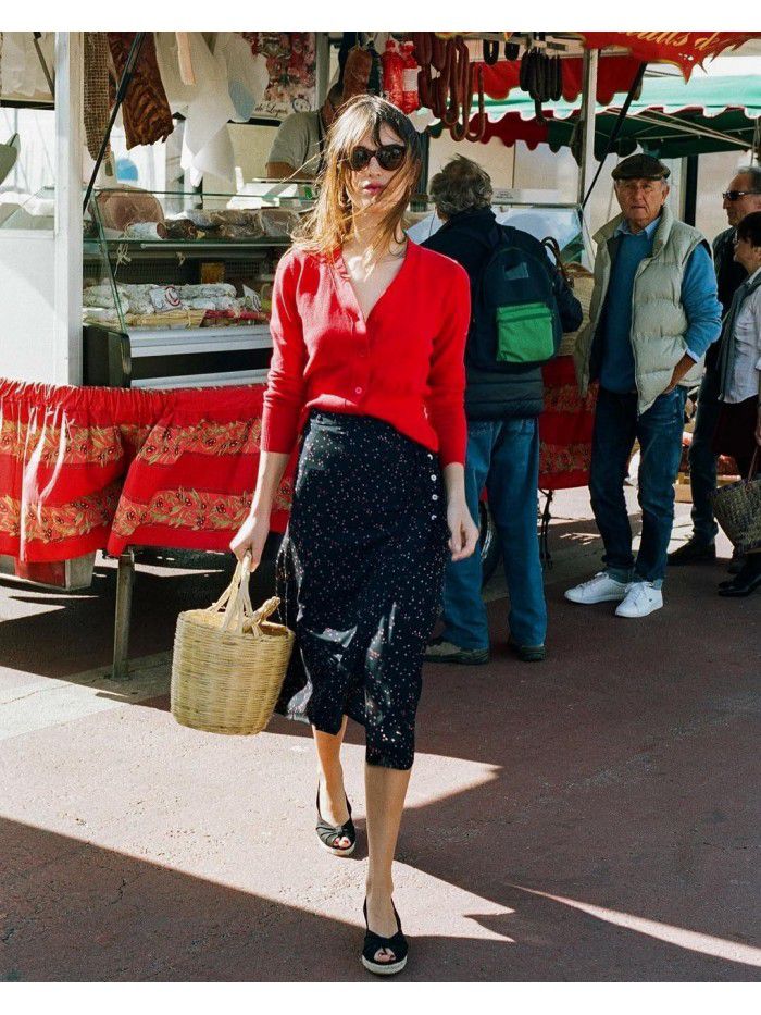 Summer New French Wrap Skirt Vintage Wind Wave Dot Printed Skirt Side Split Button Mid length Half Skirt 