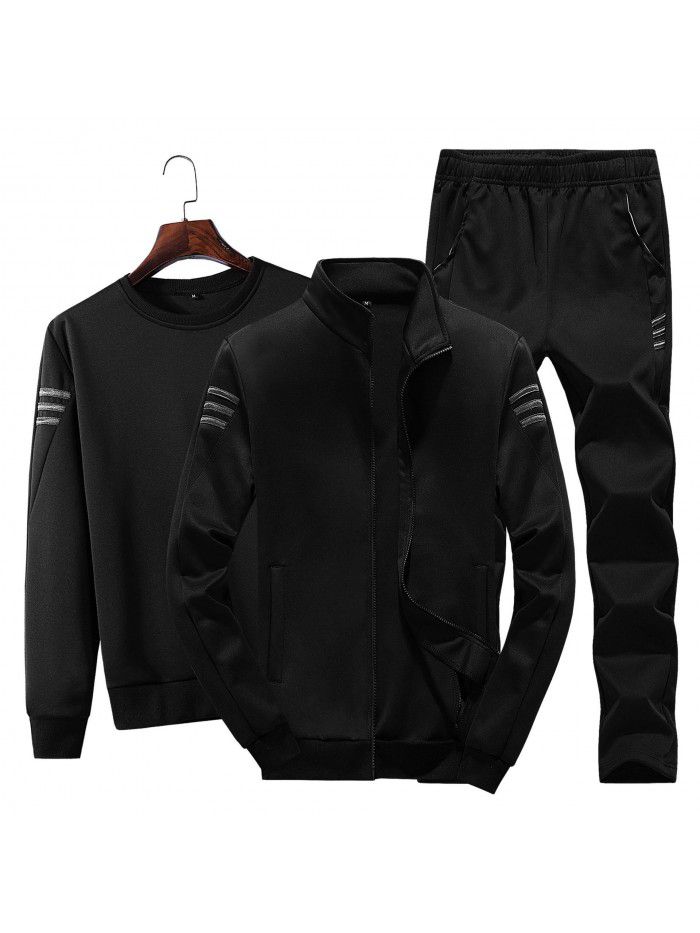 Autumn and winter new Korean version sweater suit men's casual sports suit men's trend three-piece suit men 