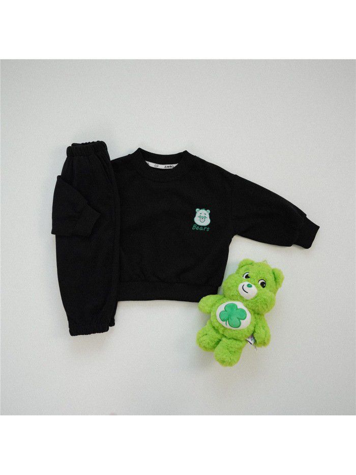 Girls' autumn clothing Korean children's clothing Autumn style solid color sports set Baby pure cotton sweaters and pants two pieces 