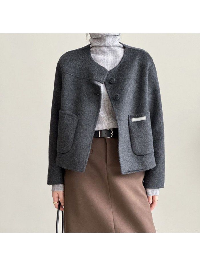 Double sided cashmere woolen coat for women's winter high-end short pure wool coat
