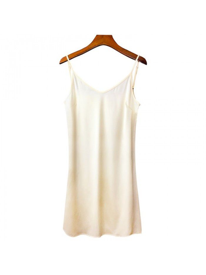 Solid color sexy lining with simulated silk satin suspender bottom pajama skirt minimalist home dress bottom skirt 