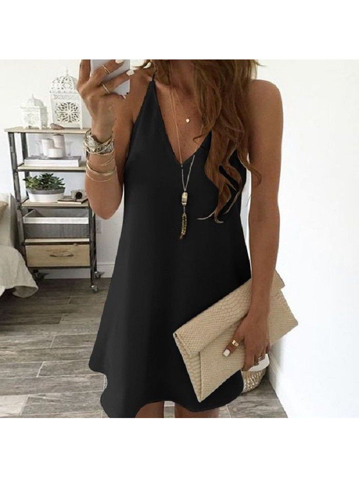 Women's chiffon suspender V-neck large swing dress 