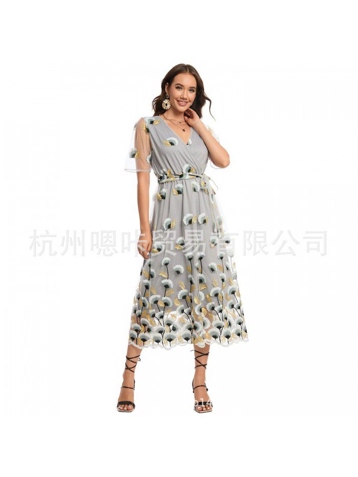 Spring New Large Women's Embroidered Lace Dress Summer Two Piece Set for Women 