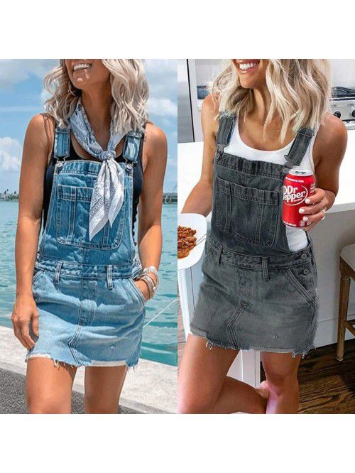 Women's Wash Water Denim Skirt Strap Skirt Slim Sl...