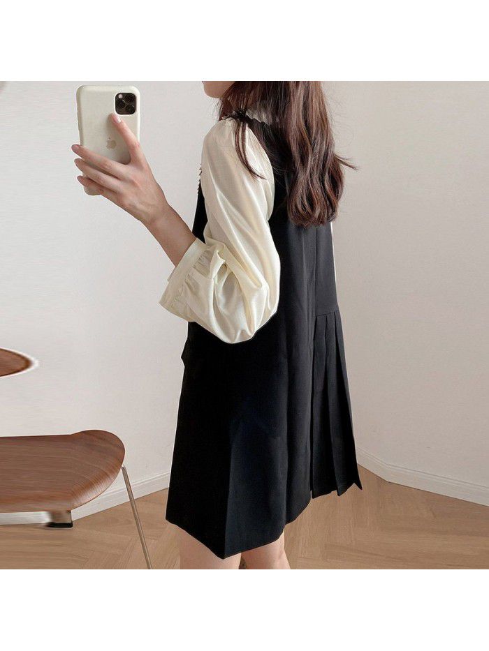 Suit dress for women's spring wear, new Korean version loose fitting small man pleated vest 