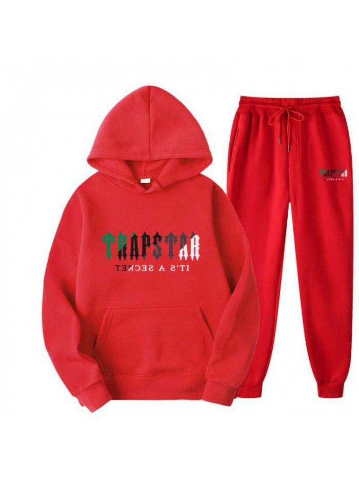 New men's hoodie set for spring, autumn, and winter, plush sweater, casual sports two-piece set 