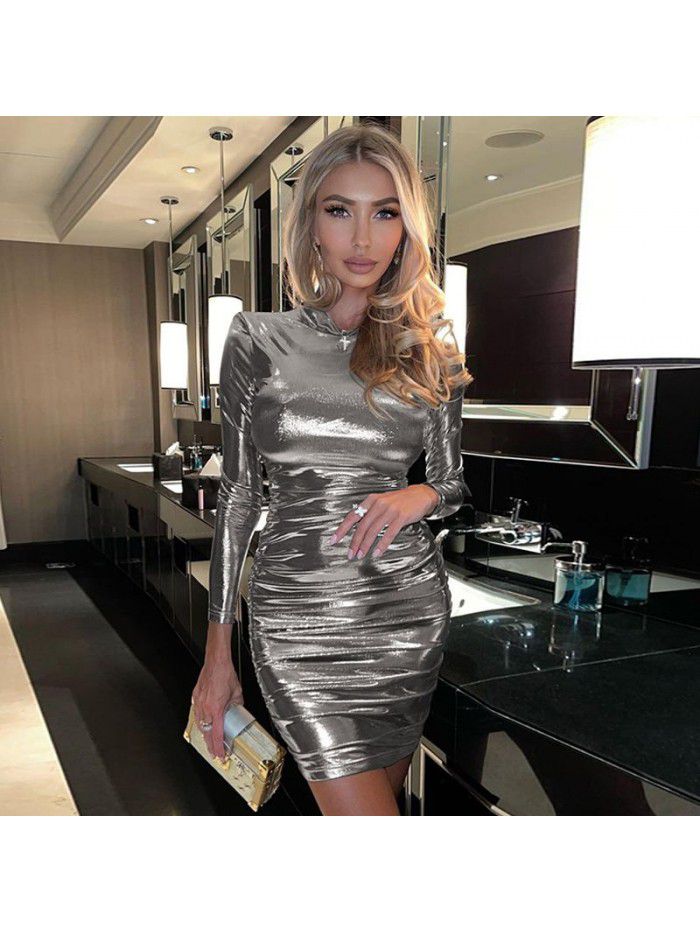 Women's Winter New Fashion Sexy Slim Fit Slim Ruffled Long Sleeve Dress 